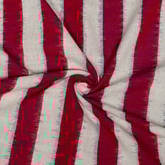 Maroon and White Colour Cotton Ikat Fabric