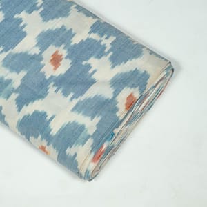 White and Blue Color Cotton Ikat Fabric