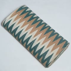 White and Green Colour Cotton Ikat Fabric