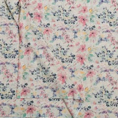 White Colour Cotton Chikan Floral Printed Fabric (1.60Meter piece)