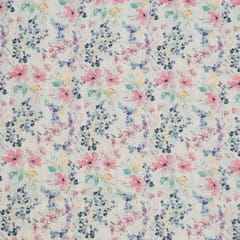White Colour Cotton Chikan Floral Printed Fabric (1.60Meter piece)