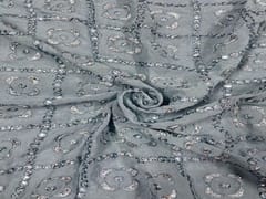 Embroidered Georgette Twilight Grey Silver Geometric