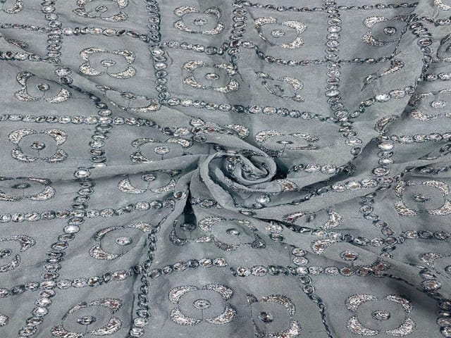 Embroidered Georgette Twilight Grey Silver Geometric
