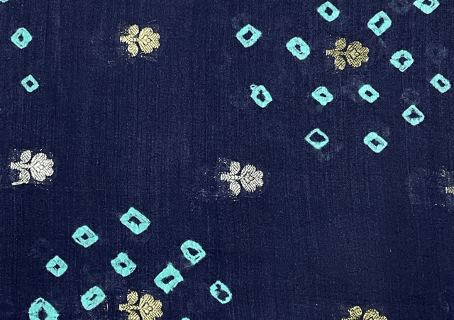 Chenia Silk Zari Tie And Dye Navy Blue Floral