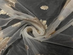 Dyeable Pure Organza White Golden Zari Floral Motifs