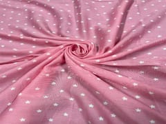 Printed Cotton Mul Satin Pink White Stars