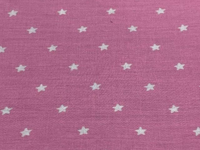 Printed Cotton Mul Satin Pink White Stars