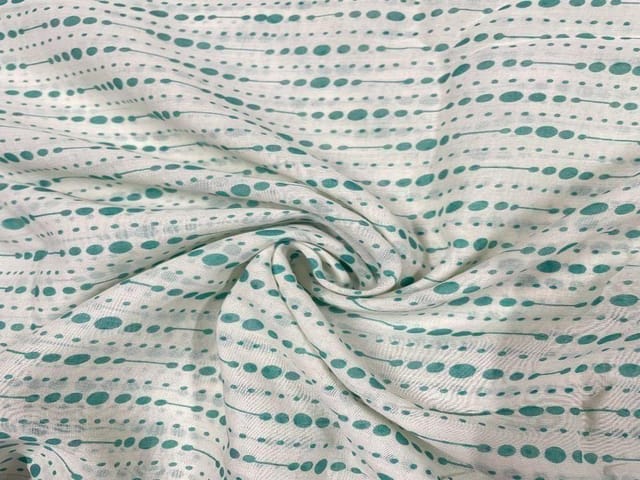 Printed Cotton Mul Blue Geometric Stripes