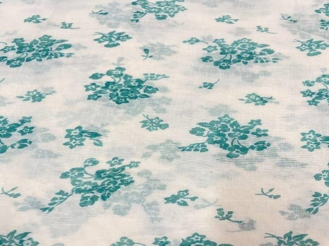 Printed Cotton Mul White Blue Floral