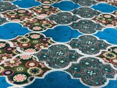 Pure Dupion Silk Blue MultiColour Geometric