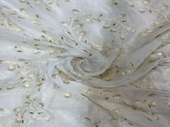 Dyeable Embroidered Georgette White Floral 2