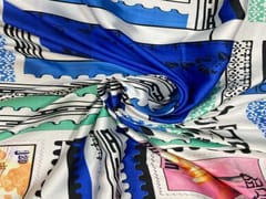 Printed Imported Satin Blue Geometric