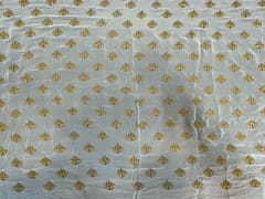 Dyeable Embroidered Georgette White Dark Golden Floral Motifs