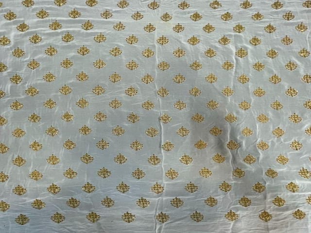 Dyeable Embroidered Georgette White Dark Golden Floral Motifs