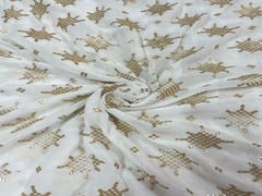 Dyeable Embroidered Georgette White Golden Geometric 2