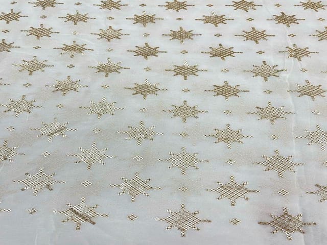 Dyeable Embroidered Georgette White Golden Geometric 2