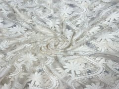 Dyeable Embroidered Net White Floral Waves