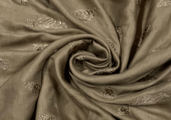 Embroidered Cotton Satin Brown Leaves