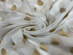 Dyeable Banarasi Semi Georgette White Golden Leaves