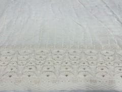 Dyeable Embroidered Georgette White Stripes With Borders