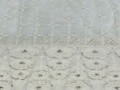 Dyeable Embroidered Georgette White Stripes With Borders