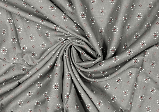 Cotton Light Grey Red Floral Print