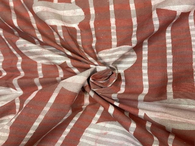 Cotton Cambric Dabbu Rust Brown Stripes Print