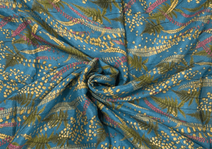 Teal Blue Floral Printed Chiffon Fabric