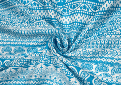 Printed Cotton Cambric Blue White Abstract