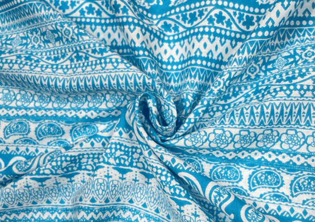 Printed Cotton Cambric Blue White Abstract