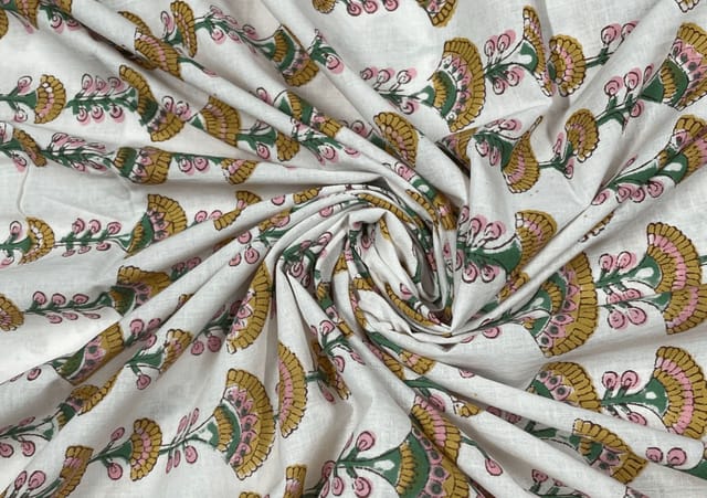 Printed Cotton Cambric White Yellow Floral 1