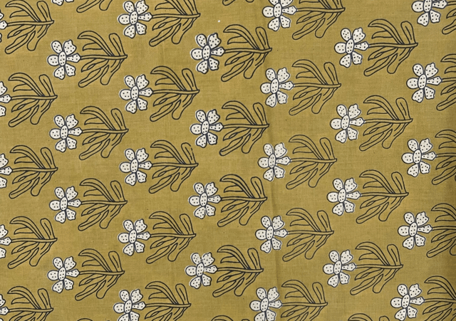 Printed Cotton Cambric Mustard White Flowers