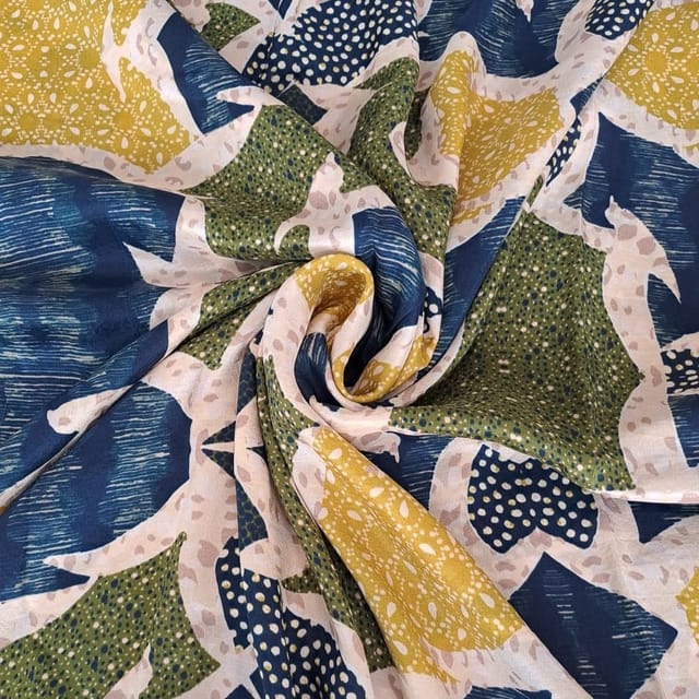 Multi Colour Pure Dupion Silk Printed Fabric