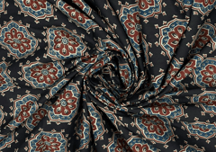 Printed Cotton Cambric Black MultiColour Flowers