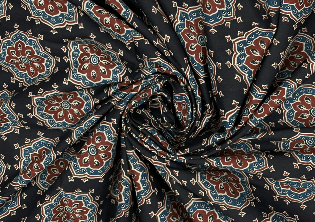 Printed Cotton Cambric Black MultiColour Flowers