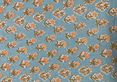 Printed Cotton Cambric Sea Green Peach Flowers