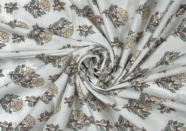 Printed Cotton Cambric White Yellow Flowers