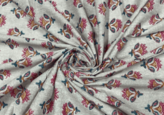 Printed Cotton Cambric Light Beige MultiColour Flowers