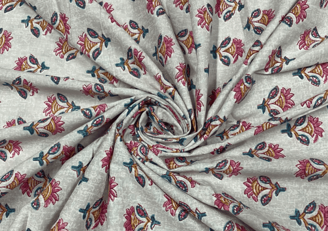 Printed Cotton Cambric Light Beige MultiColour Flowers