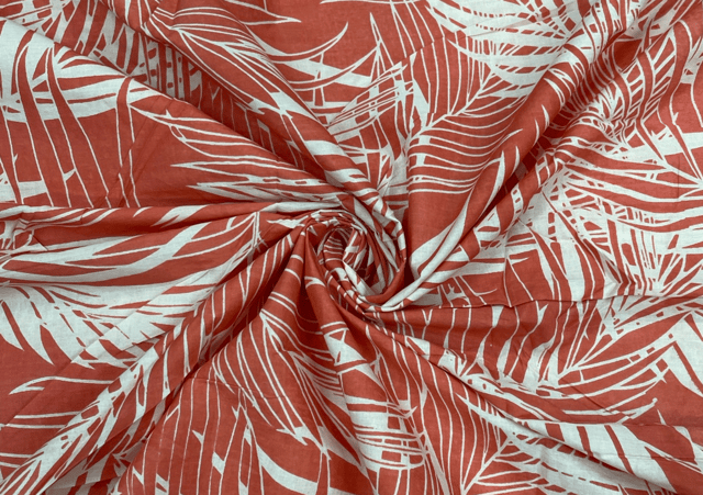 Printed Cotton Cambric Orange White Abstract