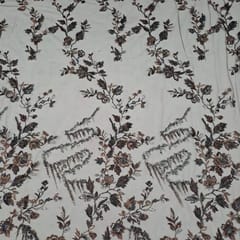 Brown Colour Net Embroidered Fabric