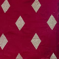 Red Colour Velvet Embroidered Fabric