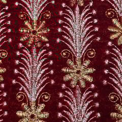 Maroon Colour Velvet Embroidered Fabric