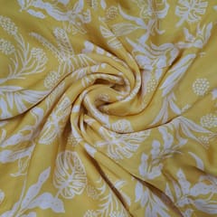 Yellow Colour Satin Printed Fabric