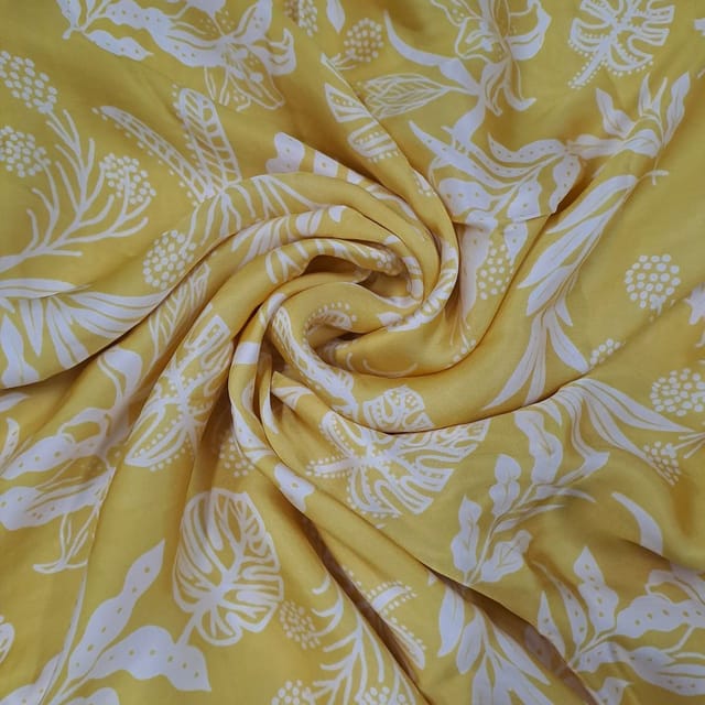 Yellow Colour Satin Printed Fabric