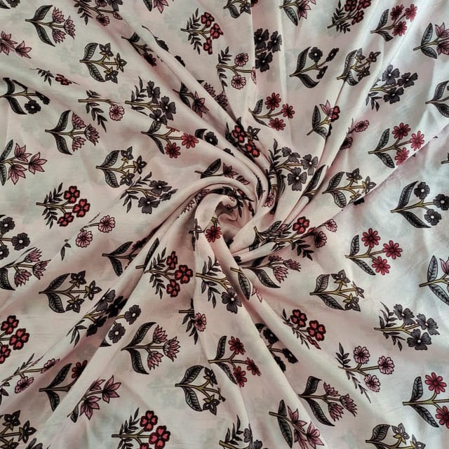 Baby Pink Colour Pure Dupion Silk Printed Fabric