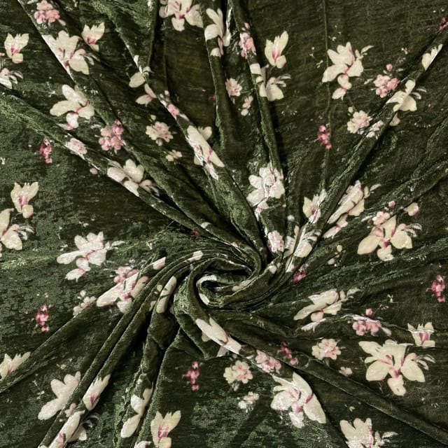 Mehendi Green Colour Pure Velvet Printed Fabric