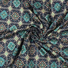 Dark Blue Colour Poly Tussar Printed Fabric