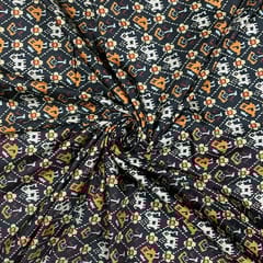 Dark Green Colour Poly Tussar Printed Fabric