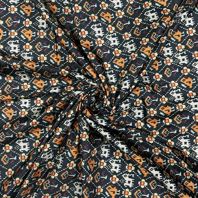 Dark Green Colour Poly Tussar Printed Fabric